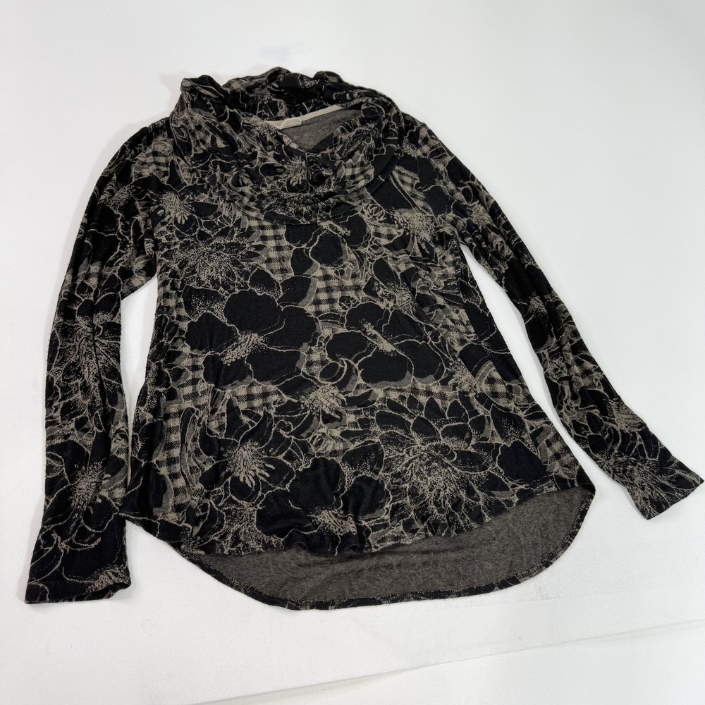 Tianello Sweater Womens Large Gray Black Jacquard Knit Floral Lightweight Boho